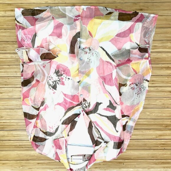 Alfred Dunner  Blouse sheer polyesters Button up, llined pink white yellow (52) - Picture 6 of 6